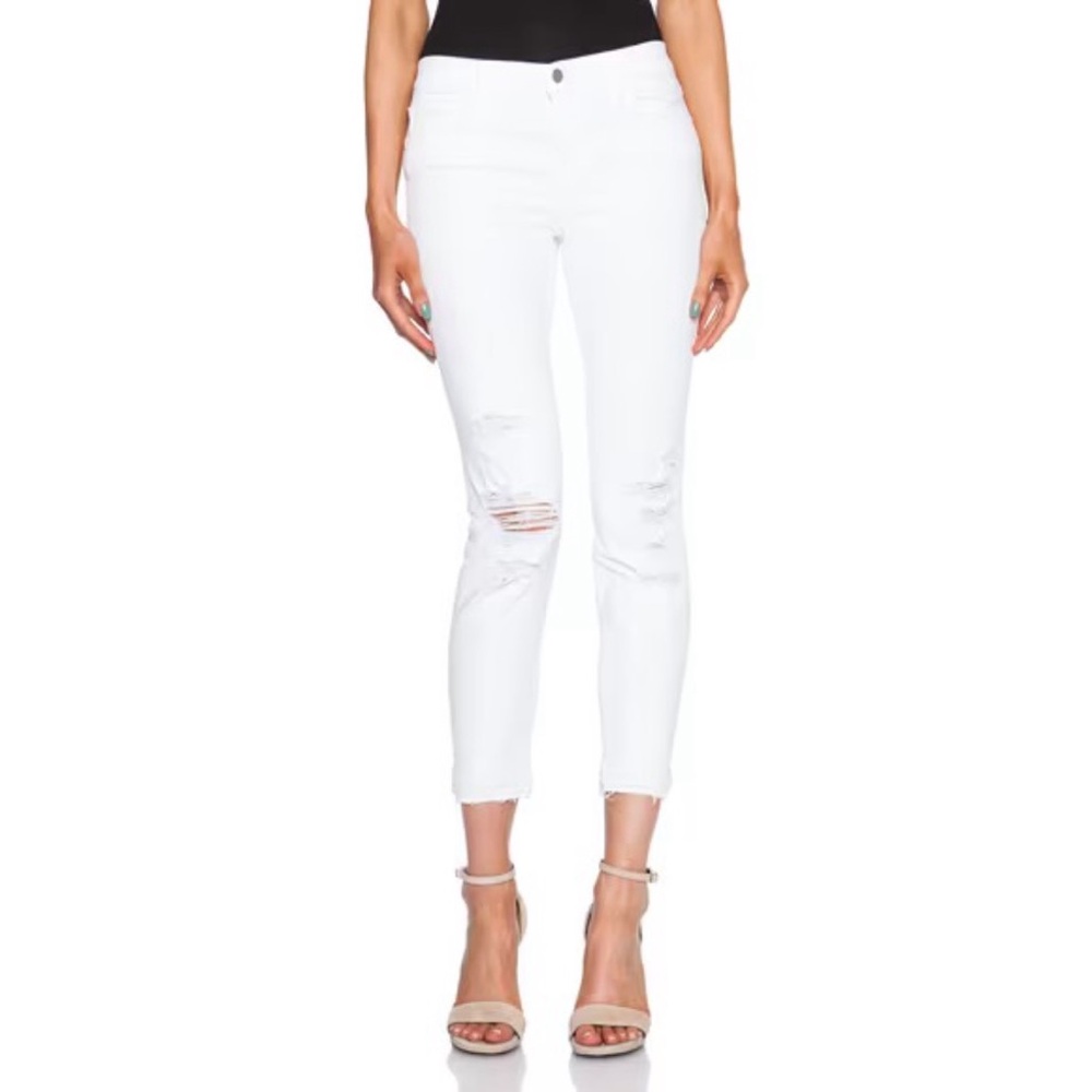 NWT J Brand Cropped Low-Rise Distressed Skinny Jeans, Demented/White, Size 25